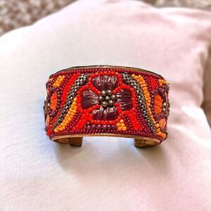 🎈5/$35🎈Stephan & CO Floral Orange Brown Beaded Bangle